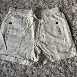 Anthropologie Cream Elastic Waist Tie Shorts